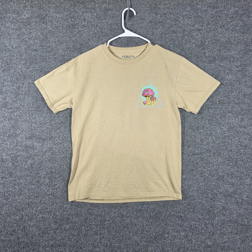 Miken‎ Mushroom Graphic T-Shirt Mens Medium Tan Psychedelic Space UFO Tee
